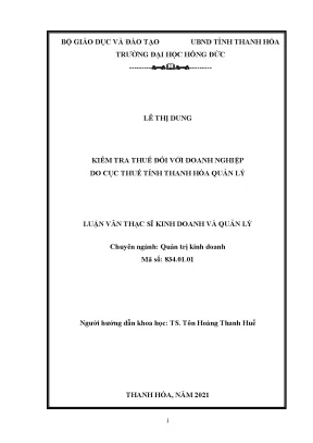 Kiểm tra thuế đối với doanh nghiệp do cục thuế tỉnh thanh hóa quản lý