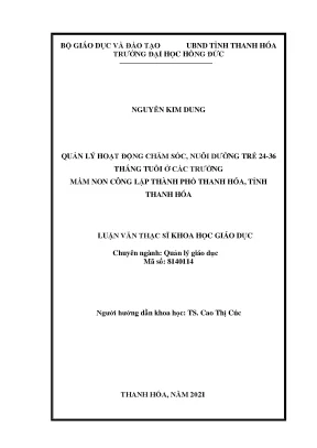 Quản lý hoạt động chăm sóc nuôi dưỡng trẻ 24 36 tháng tuổi ở các trường mầm non công lập thành phố thanh hóa tỉnh thanh hóa