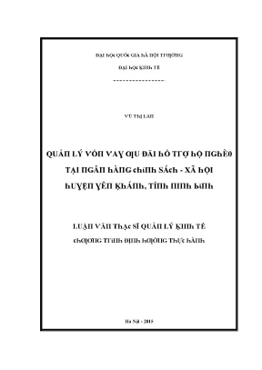 Luận văn quản lý vốn vay ưu đãi hỗ trợ hộ nghèo tại ngân hàng chính sách xã hội huyện yên khánh tỉnh ninh bình