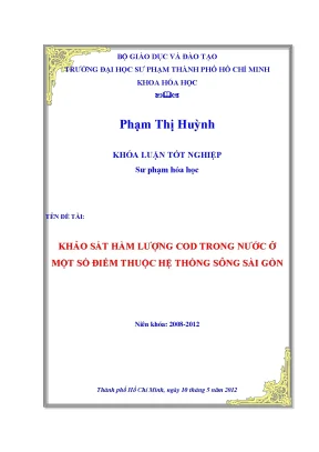 Luận văn khảo sát hàm lượng cod trong nước ở một số điểm thuộc hệ thống sông sài gòn