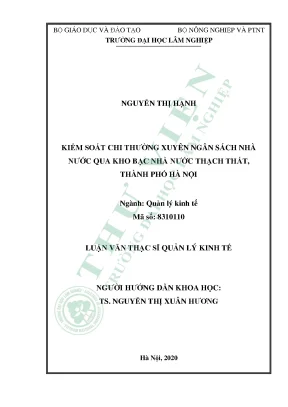 Kiểm soát chi thường xuyên ngân sách nhà nước qua kho bạc nhà nước thạch thất thành phố hà nội