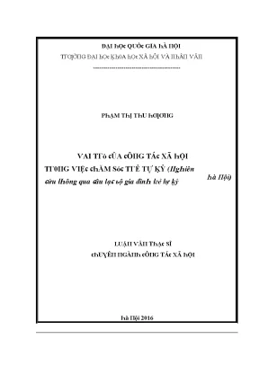 Luận văn thạc sĩ vai trò của công tác xã hội trong việc chăm sóc trẻ tự kỷ nghiên cứu thông qua câu lạc bộ gia đình trẻ tự kỷ hà nội
