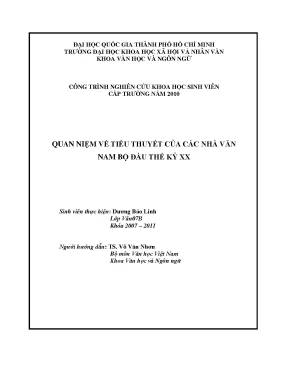 Quan niệm về tiểu thuyết của các nhà văn nam bộ đầu thế kỷ xx đề tài sinh viên nghiên cứu khoa học cấp trường 2011
