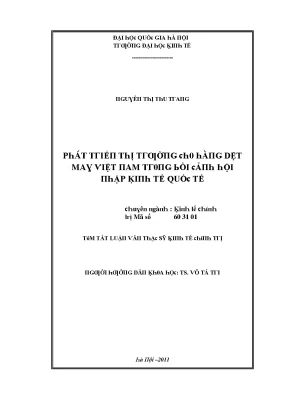 Luận văn phát triển thị trường cho hàng dệt may việt nam trong bối cảnh hội nhập kinh tế quốc tế