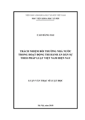 Trách nhiệm bồi thường nhà nước trong hoạt động thi hành án dân sự theo pháp luật việt nam hiện nay