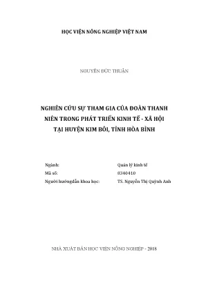 Luận văn nghiên cứu sự tham gia của đoàn thanh niên trong phát triển kinh tế xã hôi tại huyện kim bôi tỉnh hòa bình