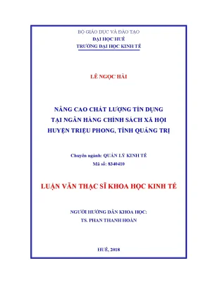 Luận văn nâng cao chất lượng tín dụng tại ngân hàng chính sách xã hội huyện triệu phong tỉnh quảng trị