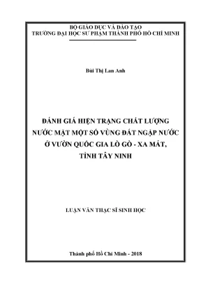 Luận văn đánh giá hiện trạng chất lượng nước mặt một số vùng đất ngập nước ở vườn quốc gia lò gò xa mát tỉnh tây ninh
