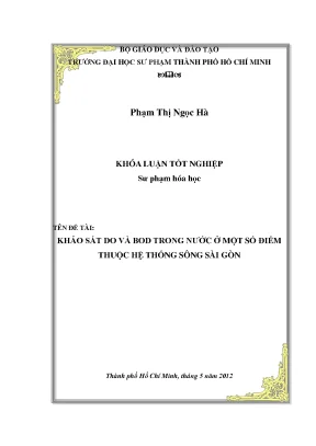 Luận văn khảo sát hàm lượng do và bod trong nước ở một số điểm thuộc hệ thống sông sài gòn