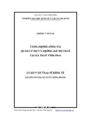 Luận văn tăng cường công tác quản lý nợ và cưỡng chế nợ thuế tại cục thuế vĩnh phúc