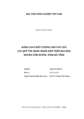 Nâng cao chất lượng cho vay của các quỹ tín dụng nhân dân trên địa bàn huyện cẩm xuyên tỉnh hà tĩnh