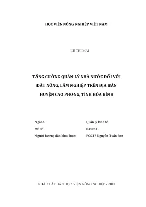 Luận văn tăng cường quản lý nhà nước đối với đất nông lâm nghiệp trên địa bàn huyện cao phong tỉnh hòa bình