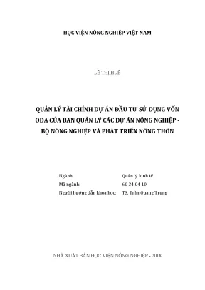 Luận văn quản lý tài chính dự án đầu tư sử dụng vốn oda của ban quản lý các dự án nông nghiệp bộ nông nghiệp và phát triển nông thôn