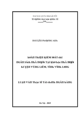 Luận văn hoàn thiện kiểm soát chi ngân sách nhà nước tại kho bạc nhà nước huyện vũng liêm tỉnh vĩnh long