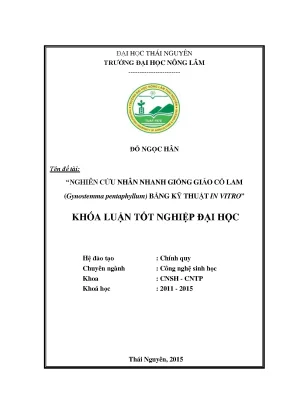 Luận văn nghiên cứu nhân nhanh giống giảo cổ lam gynostemma pentaphyllum bằng kỹ thuật in vitro