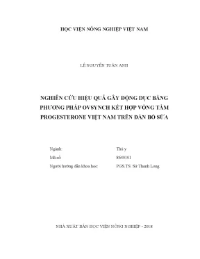 Luận văn nghiên cứu hiệu quả gây động dục bằng phương pháp ovsynch kết hợp vòng tẩm progesterone việt nam trên đàn bò sữa