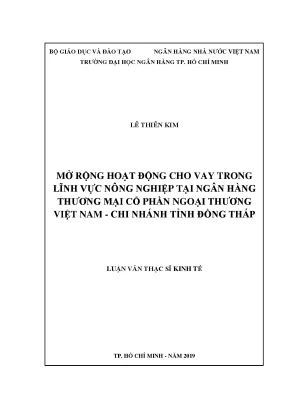 Luận văn mở rộng hoạt động cho vay trong lĩnh vực nông nghiệp tại ngân hàng thương mại cổ phần ngoại thương việt nam chi nhánh tỉnh đồng tháp