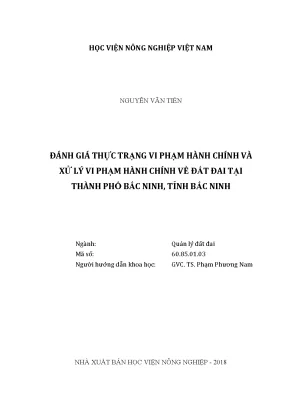 Luận văn đánh giá thực trạng vi phạm hành chính và xử lý vi phạm hành chính về đất đai tại thành phố bắc ninh tỉnh bắc ninh