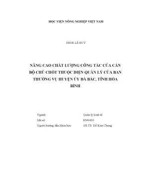 Luận văn nâng cao chất lượng công tác của cán bộ chủ chốt thuộc diện quản lý của ban thường vụ huyện ủy đà bắc tỉnh hòa bình