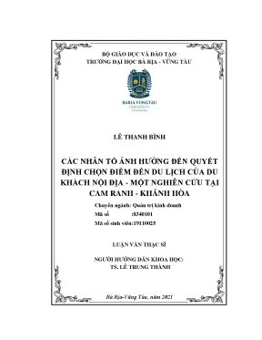 Luận văn các nhân tố ảnh hưởng đến quyết định chọn điểm đến du lịch của du khách nội địa một nghiên cứu tại cam ranh khánh hoà