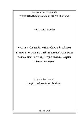 Luận văn thạc sĩ vai trò của nhân viên công tác xã hội trong trợ giúp phụ nữ bị bạo lực gia đình tại xã nghĩa thái huyện nghĩa hưng tỉnh nam định