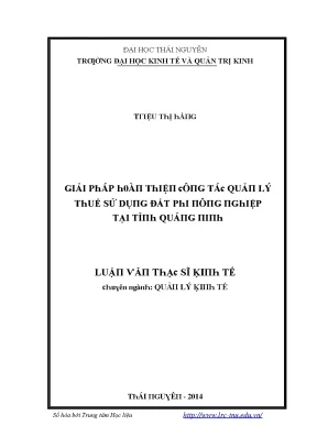 Luận văn giải pháp hoàn thiện công tác quản lý thuế sử dụng đất phi nông nghiệp tại tỉnh quảng ninh