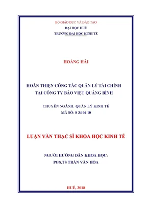 Luận văn hoàn thiện công tác quản lý tài chính tại công ty bảo việt quảng bình