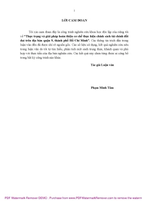 Luận văn thực trạng và giải pháp hoàn thiện cơ chế thực hiện chính sách tài chính đất đai trên địa bàn quận 9 thành phố hồ chí minh