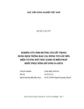 Luận văn nghiên cứu ảnh hưởng của sắt trong dung dịch trồng rau cải mùng tơi gây nên hiện tượng mất màu xanh và biện pháp khắc phục bằng bổ sung fe edta