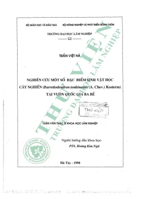 Nghiên cứu một số đặc điểm sinh vật học cây nghiến burretiodendron tonkinensis a chev kosterm tại vườn quốc gia ba bể