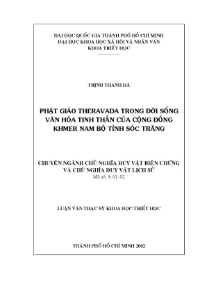 Phật giáo theravada trong đời sống văn hóa tinh thần của cộng đồng người khmer nam bộ tỉnh sóc trăng