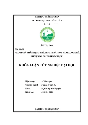 Luận văn đánh giá phân hạng thích nghi đất đai xã quảng khê huyện ba bể tỉnh bắc kạn