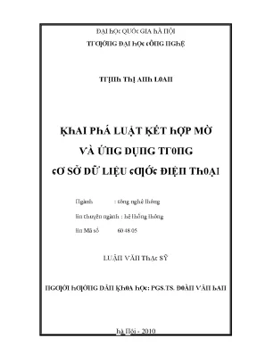 Luận văn khai phá luật kết hợp mờ và ứng dụng trong cơ sở dữ liệu cước điện thoại