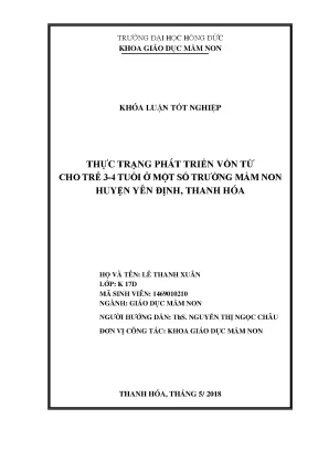 Thực trạng phát triển vốn từ cho trẻ 3 4 tuổi ở một số trường mầm non huyện yên định thanh hóa