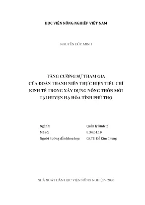 Tăng cường sự tham gia của đoàn thanh niên thực hiện tiêu chí kinh tế trong xây dựng nông thôn mới tại huyện hạ hòa tỉnh phú thọ