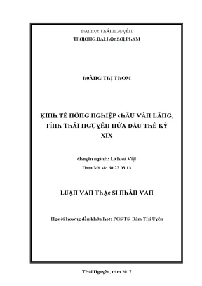 Luận văn kinh tế nông nghiệp châu văn lãng tỉnh thái nguyên nửa đầu thế kỷ xix