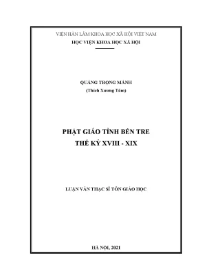 Luận văn phật giáo tỉnh bến tre thế kỷ xviii xix