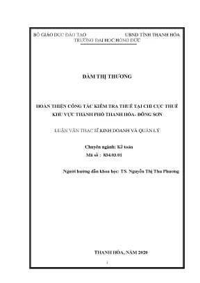 Hoàn thiện công tác kiểm tra thuế tại chi cục thuế khu vực thành phố thanh hóa đông sơn