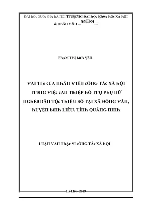 Luận văn thạc sĩ vai trò của nhân viên công tác xã hội trong việc can thiệp hỗ trợ phụ nữ nghèo dân tộc thiểu số tại xã đồng văn huyện bình liêu tỉnh quảng ninh