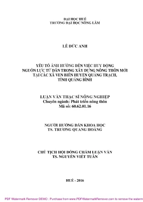 Luận văn yếu tố ảnh hưởng đến việc huy động nguồn lực từ dân trong xây dựng nông thôn mới tại các xã ven biển huyện quảng trạch tỉnh quảng bình
