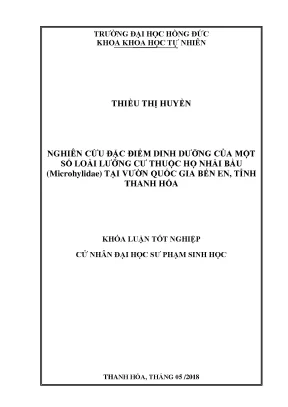 Nghiên cứu đặc điểm dinh dưỡng của một số loài lưỡng cư thuộc họ nhái bầu microhylidae tại vườn quốc gia bến en tỉnh thanh hóa