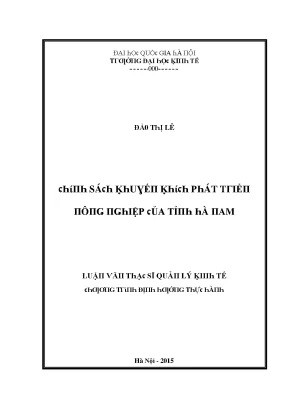 Luận văn chính sách khuyến khích phát triển nông nghiệp của tỉnh hà nam