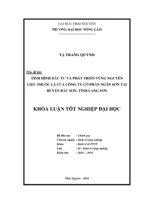 Luận văn tình hình đầu tư và phát triển vùng nguyên liệu thuốc lá của công ty cổ phần ngân sơn tại huyện bắc sơn tỉnh lạng sơn