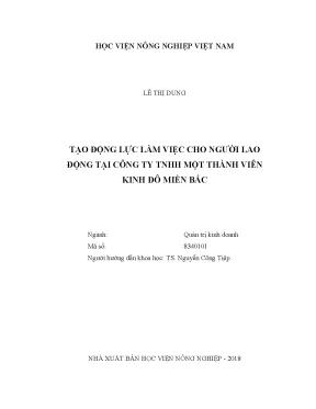 Luận văn tạo động lực làm việc cho người lao động tại công ty tnhh một thành viên kinh đô miền bắc