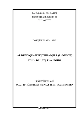 Luận văn áp dụng quản trị tinh gọn tại công ty tnhh đầu tư phúc đồng