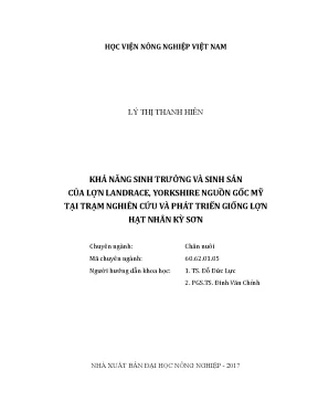 Luận văn khả năng sinh trưởng và sinh sản của lợn landrace yorkshire nguồn gốc mỹ tại trạm nghiên cứu và phát triển giống lợn hạt nhân kỳ sơn