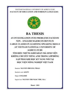 An investigation into problems faced by non english major students in large classes in learning speaking skills at vietnam national university of agriculture