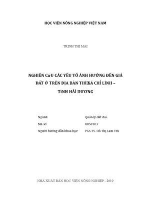 Luận văn nghiên cứu các yếu tố ảnh hưởng đến giá đất ở trên địa bàn thị xã chí linh tỉnh hải dương