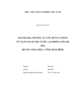 Luận văn thanh tra chi đầu tư xây dựng cơ bản từ ngân sahs nhà nước tại phòng thanh tra huyện thái thụy tỉnh thái bình