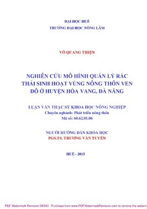 Luận văn nghiên cứu mô hình quản lý rác thải sinh hoạt vùng nông thôn ven đô ở huyện hòa vang đà nẵng